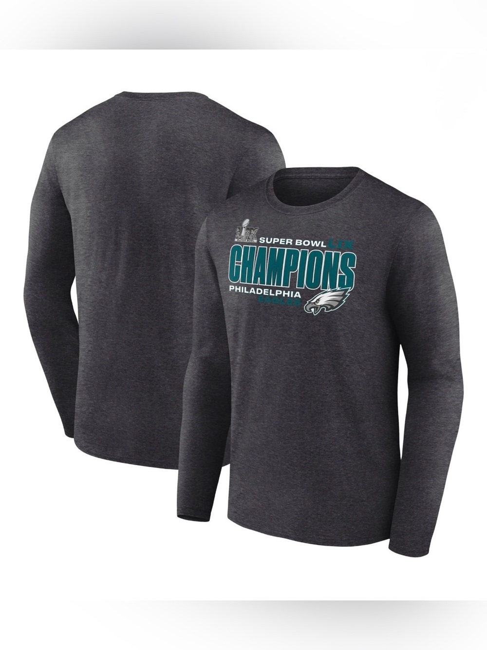 Men’s 3XL Eagles Super Bowl LIX Champions Long Sleeve Shirt Fanatics Charcoal